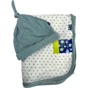 KicKee Pants Tiny Stars Bamboo Swaddle Blanket Knot Hat Set Newborn Infant NWT